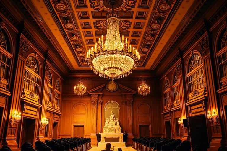 Grand baroque hall with chandelier